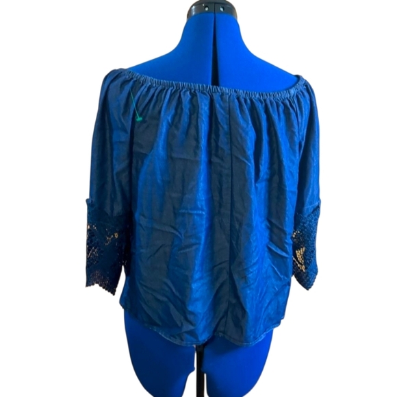 Unique Spectrum Royal Blue Lace Trim Blouse - Picture 3 of 5